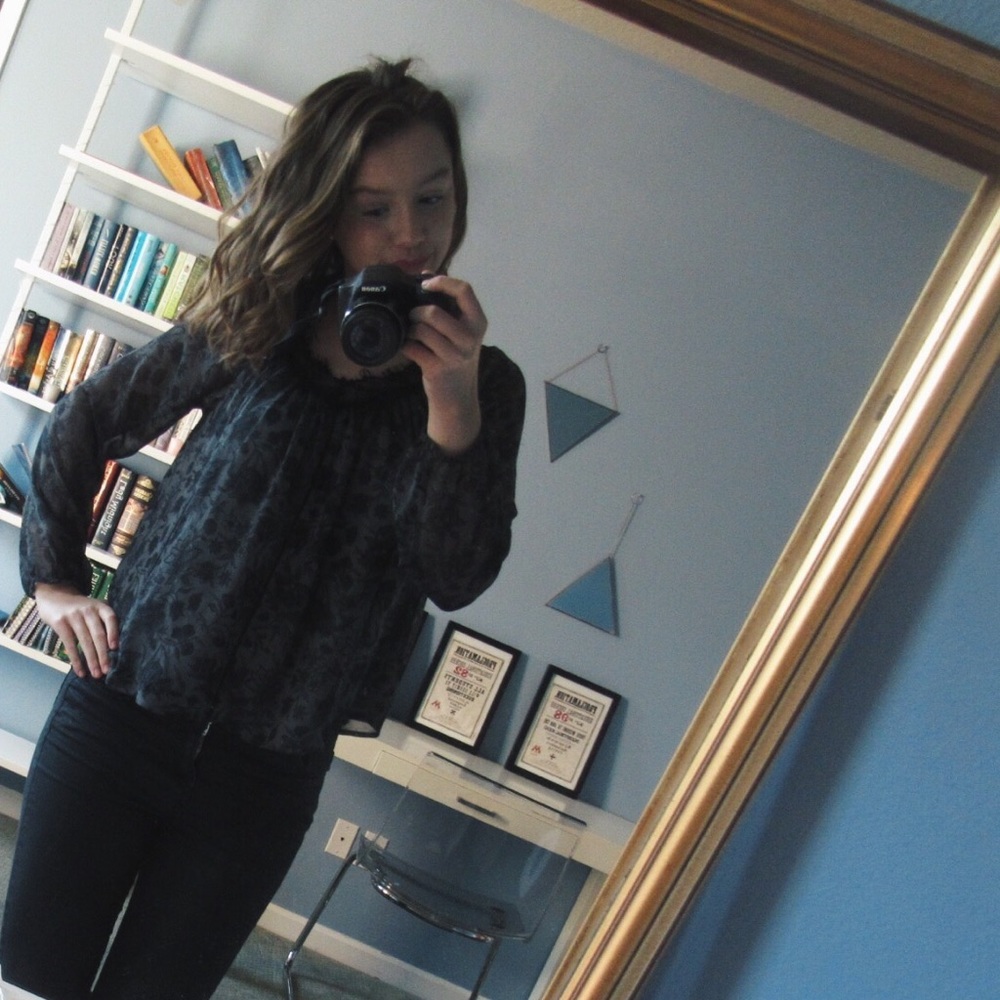 Blue and Black Floral Blouse